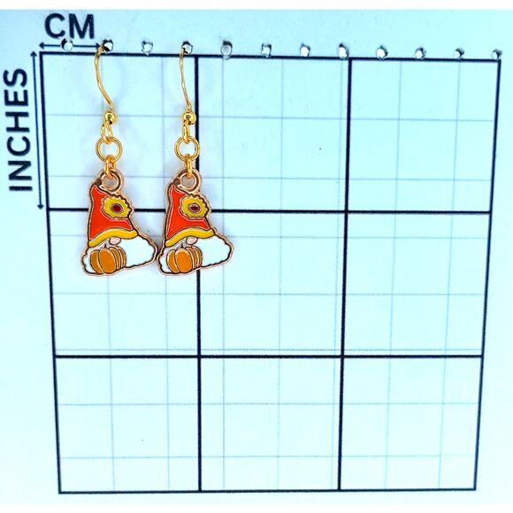 Fall gnome pumpkin dangle earrings — lightweight autumn holiday jewelry - Picture 3 of 4